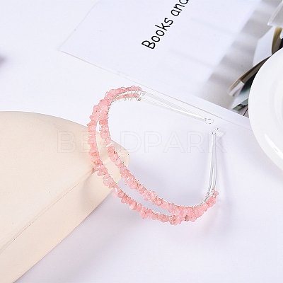 Double Row Cherry Quartz Glass Chip Hair Bands PW-WG21554-04-1