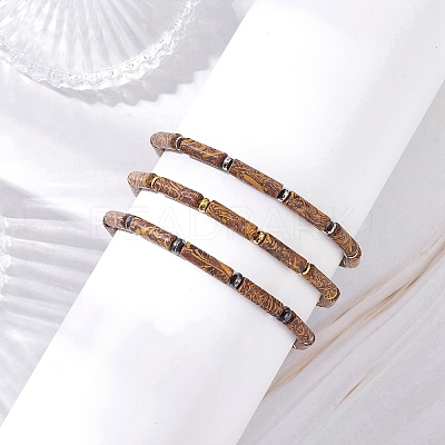 3Pcs Natural Elephant Skin Jasper & Synthetic Hematite Beaded Braided Bead Bracelets for Men Women BJEW-JB12546-1
