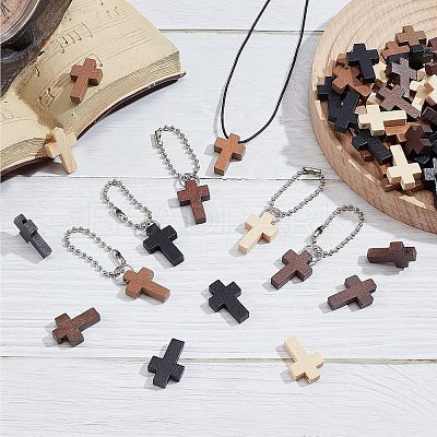 80Pcs 4 Colors Cross Wooden Pendants DIY-NB0007-52-1