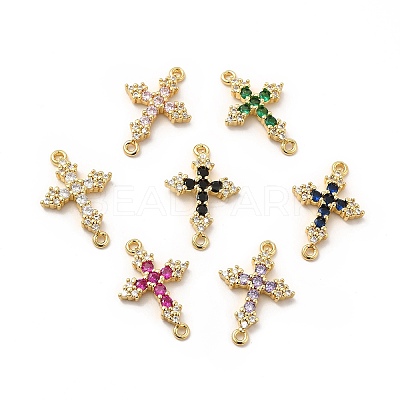 Eco-Friendly Rack Plating Brass Pave Cubic Zirconia Connector Charms KK-F847-06G-1