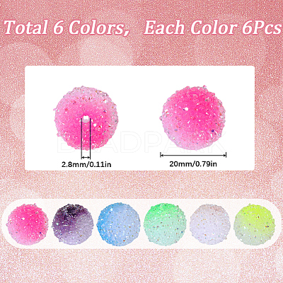 36Pcs 6 Colors Frosted Acrylic Beads MACR-SC0001-14-1