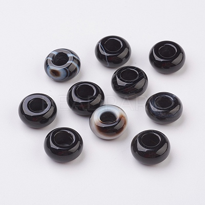 Randomly Mixed Natural Dyed & Heated Black Agate and Banded Agate European Beads X-G-G740-14x8mm-12-1