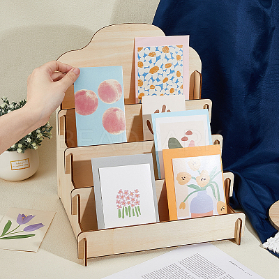 4 Tier Wooden Greeting Card Display Stand ODIS-WH0022-31-1