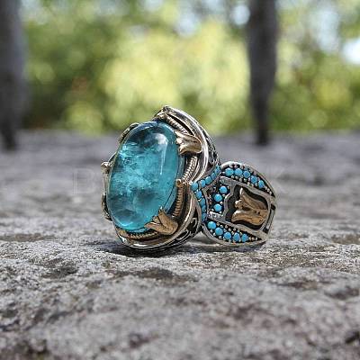 Oval Alloy with Glass Finger Rings FS-WG0E890-01-1