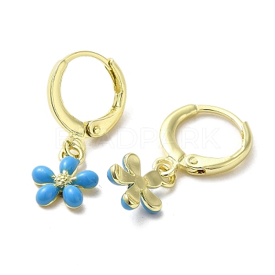 Flower Real 18K Gold Plated Brass Dangle Leverback Earrings EJEW-L268-009G-04-1