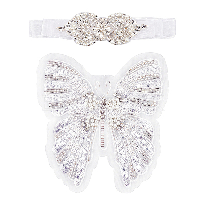 Butterfly Sequin/Paillette Embroidery Lace Applqiues DIY-FG0004-31-1