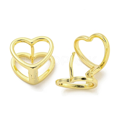 Heart Brass Hoop Earrings EJEW-L211-011K-G-1