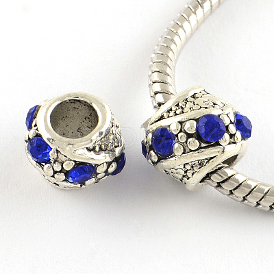 Barrel Antique Silver Plated Metal Alloy Rhinestone European Beads ALRI-Q228-02B-1