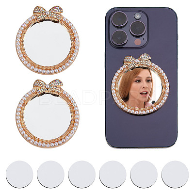 2Pcs Alloy Rhinestones & Glass Makeup Mirror AJEW-DR0001-88H-G-1