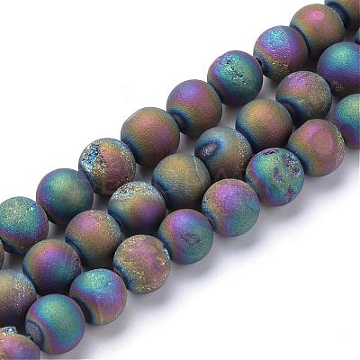 Electroplated Natural Druzy Geode Agate Bead Strands G-R345-10mm-59-1