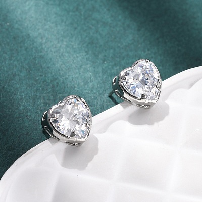 Brass Micro Pave Clear Cubic Zirconia Stud Earrings EJEW-C174-02A-P-1