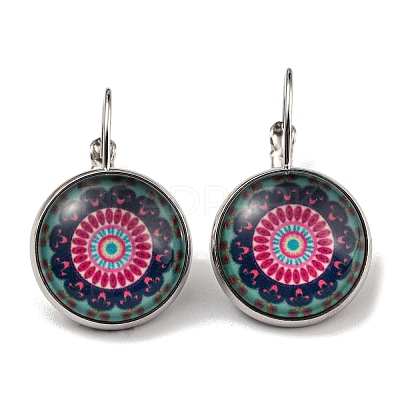 Flower Glass Leverback Earrings with Brass Earring Pins EJEW-Q798-01W-1
