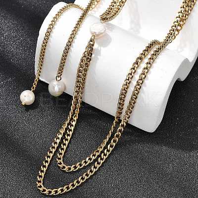 304 Stainless Steel 2-Strand Twisted Chain Necklaces for Women NJEW-K255-61G-1