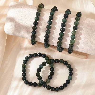 Natural Moss Agate Beads Stretch Bracelets X-BJEW-F380-01-B15-1