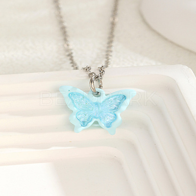 Acrylic Butterfly 201 Stainless Steel Cable Chain Necklaces for Women WGBABBD-08-1