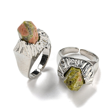 Hexagonal Prism Natural Unakite Open Cuff Rings RJEW-B106-01P-07-1