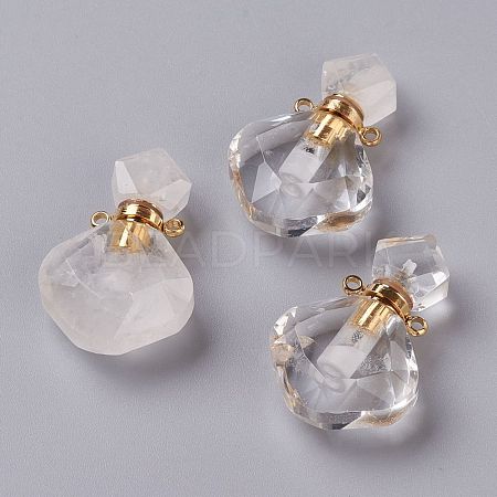 Rhombus Natural Quartz Crystal Perfume Bottle Pendants G-H241-01C-G-1