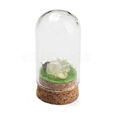 Natural Rose Quartz Nuggets Display Decoration with Glass Dome Cloche Cover DJEW-B009-03C-1