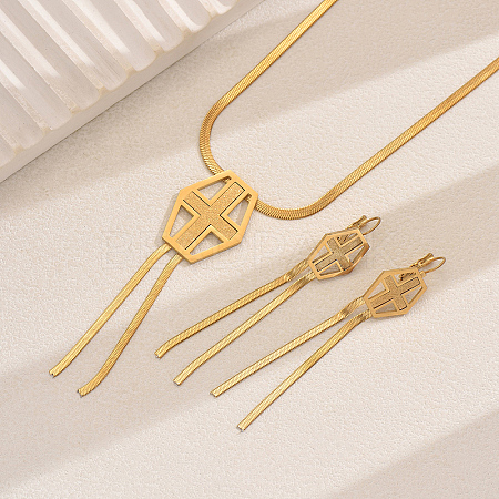Stainless Steel Cross Tassel Necklace & Earring Sets for Women BL3761-1