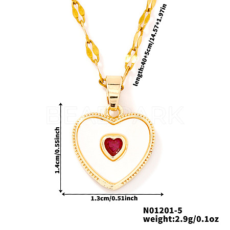 Chic Heart-shaped Brass Clear Cubic Zirconia Pendant Dapped Chain Necklace for Women UE8896-5-1