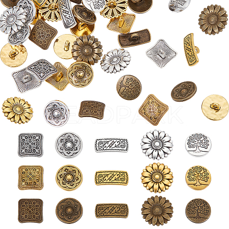120Pcs 15 Styles 1-Hole Alloy Shank Buttons BUTT-WR0001-39-1