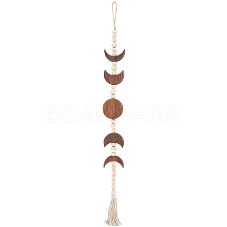 Wooden Moon Phases Wall Hanging Ornaments HJEW-WH20003-61A-1