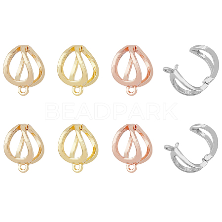 SUPERFINDINGS 16Pcs 8 Style Rack Plating Brass Clip-on Earring Findings KK-FH0005-37-1