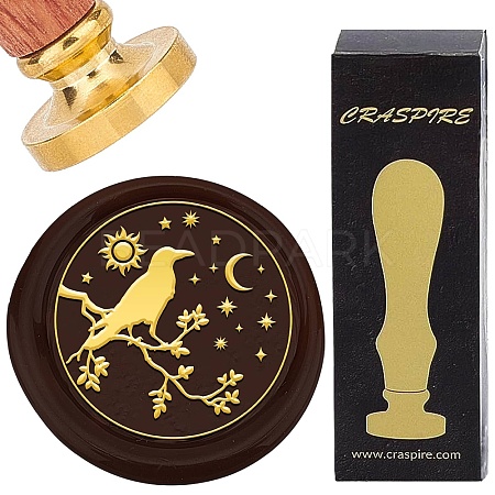 Brass Wax Seal Stamp with Wood Handle AJEW-WH0412-0290-1
