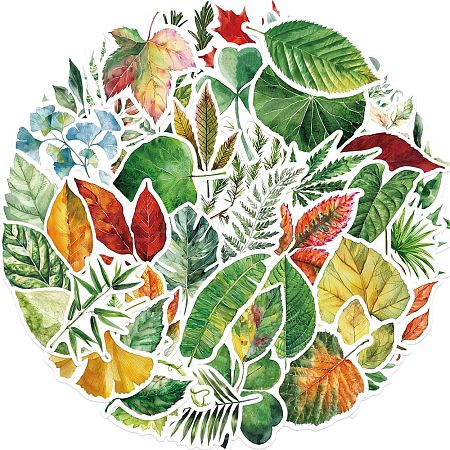 50Pcs PVC Self-Adhesive Leaf Stickers AJEW-R002-04A-1