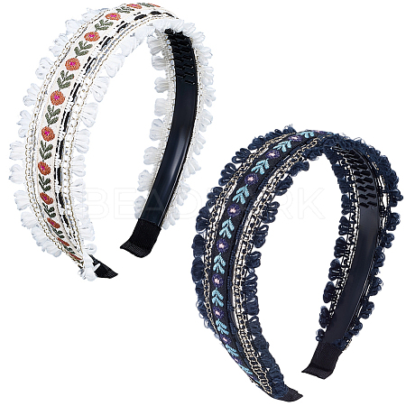 2Pcs 2 Colors Floral Hair Bands Embellishments for Women OHAR-CY0001-19B-1