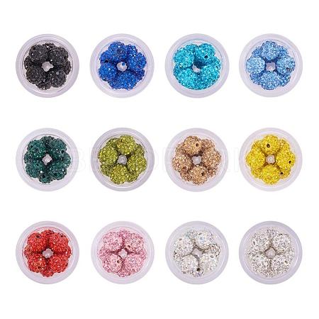 1 Pack of 12 Color Polymer Clay Rhinestone Pave Disco Ball Beads Sets 10mm Diameter with Individual Boxes RB-PH0004-01-1