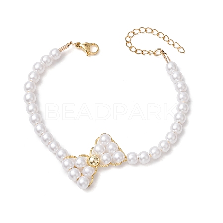 Shell Pearl Link Bracelets BJEW-JB11374-1