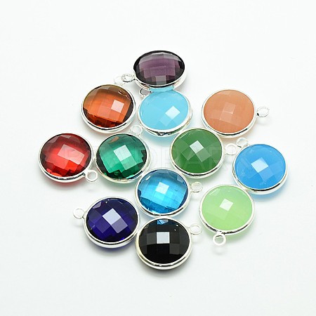 Silver Color Plated Brass Glass Pendants X-GLAA-J018D-S-1