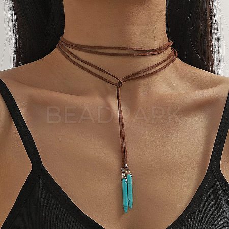 Bohemian Style Synthetic Turquoise Cone Pendant Necklaces for Women NJEW-G158-02-1