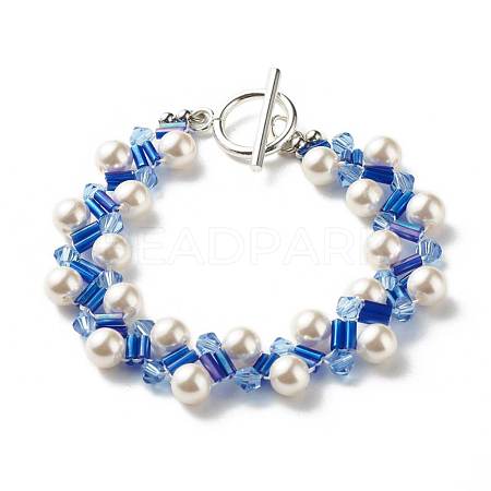 Round Shell Pearl Beaded Bracelet for Teen Girl Women BJEW-TA00024-02-1