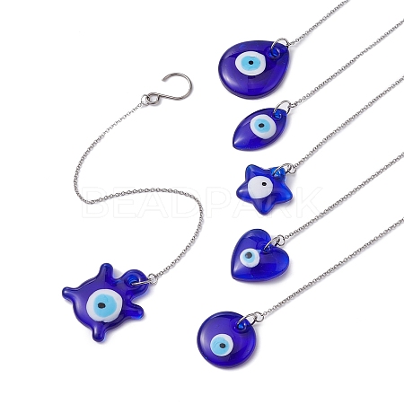 6Pcs 6 Styles Glass Evil Eye Pendant Decorations HJEW-JM01294-1