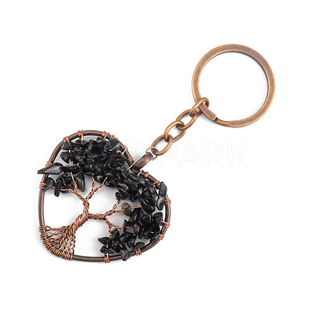 Natural Obsidian Pendant Keychains HEAR-PW0001-148B-1