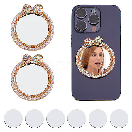 2Pcs Alloy Rhinestones & Glass Makeup Mirror AJEW-DR0001-88H-G-1