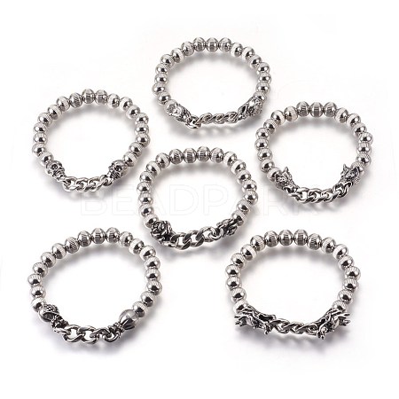304 Stainless Steel Link Stretch Bracelets BJEW-E353-03-1
