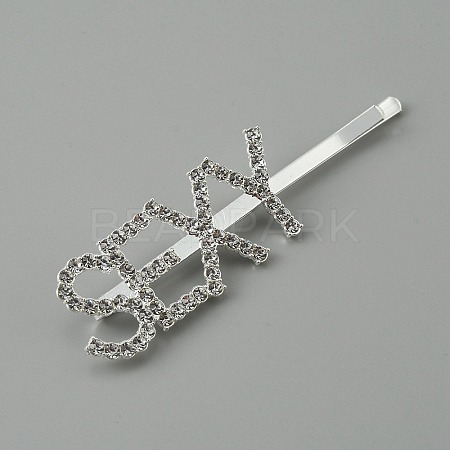 Word SEXY Alloy Rhinestone Hair Bobby Pins FIND-WH0152-34E-S-1