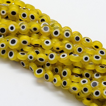 Handmade Evil Eye Lampwork Flat Round Bead Strands X-LAMP-L058-6mm-01-1
