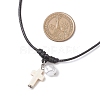 Adjustable Dyed Synthetic Turquoise with Round Plastic Imitation Pearl Cross Pendant Black Waxed Polyester Cord Necklaces for Women NJEW-JN05384-02-3