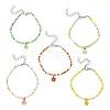 Alloy Flower Charm Bracelet with Glass Seed Bead Chains for Women BJEW-JB09681-1