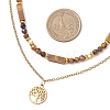 Tree of Life 304 Stainless Steel Pendant Cable Chain and Natural Tiger Eye Rectangle Round Beaded Double Layer Necklaces NJEW-JN05713-3