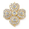 Rack Plating Brass Clear Cubic Zirconia Clover Connector Charms KK-A234-037G-1