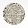 Antique Silver Alloy Flat Round Pendants X-TIBEP-QA2298-AS-LF-1