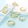 6Pcs 6 Styles Brass Micro Pave Clear Cubic Zirconia Cuff Rings RJEW-LS0001-44G-5
