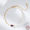 Natural Freshwater Pearls Beaded Bracelets with Cubic Zirconia Rectangle Link BJEW-I314-139-1