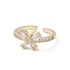 Butterfly Clear Cubic Zirconia Cuff Ring RJEW-M146-11G-2