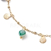 3Pcs 3 Colors Dyed Natural Banded Agate Round & 304 Stainless Steel Shell Shape Tassel Anklets for Women AJEW-AN00702-6
